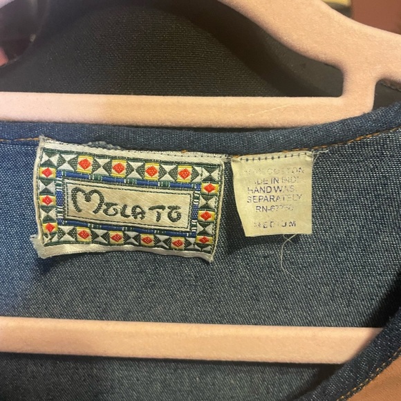 AMAZING vintage 70s 80s Molato denim dress with shell and abstract female face - Picture 7 of 8